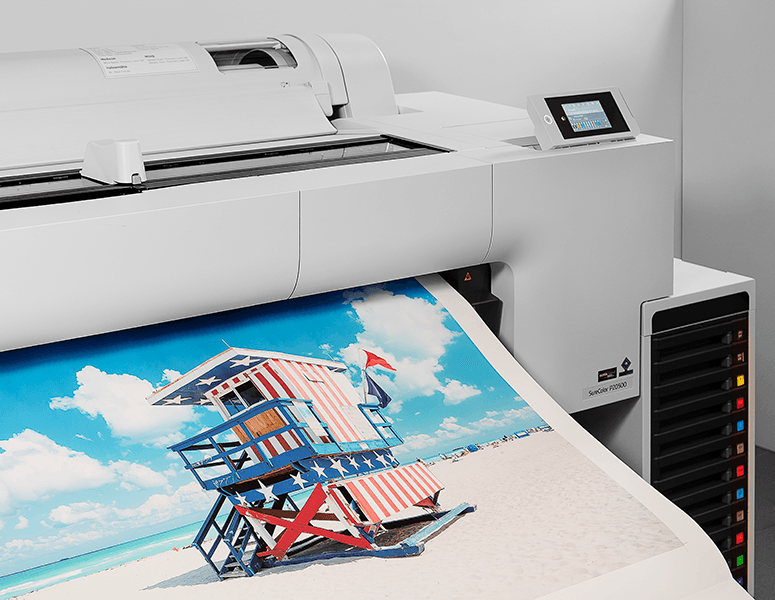 Professional large-format photo printing in progress