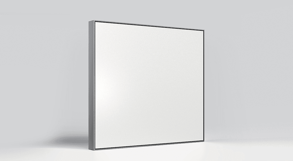 Brushed aluminium panel in shadow-gap frame for refined artistic presentation