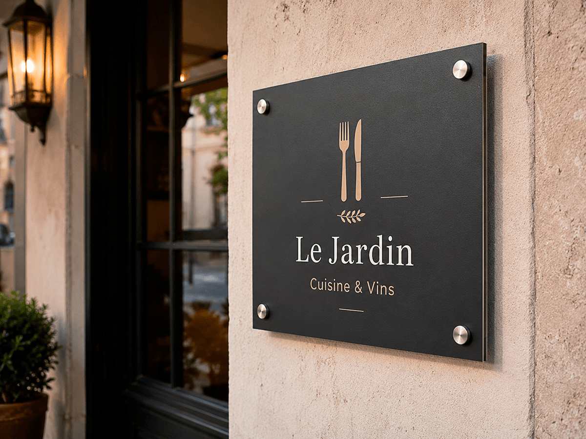 Dibond signage panel with clear text for permanent wayfinding in public space