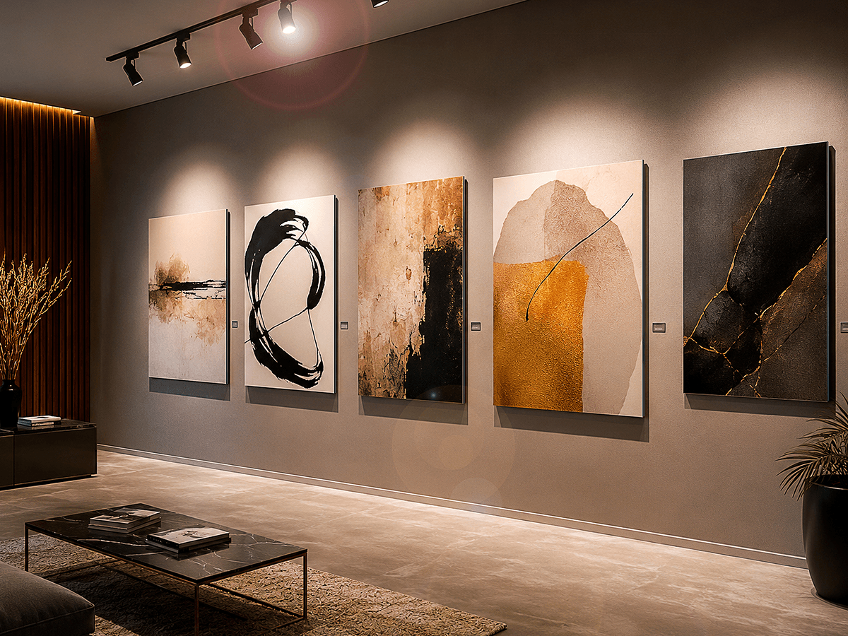 Dibond fine art print as wall decoration in elegant private living room interior