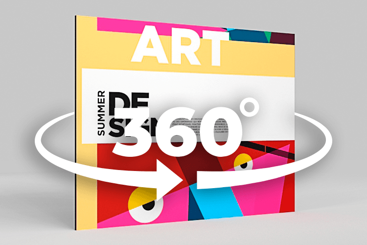 360° view of photo print on white Dibond aluminium panel