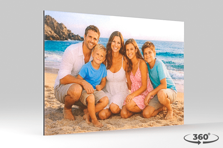 360° view of an Acrylux Classic acrylic print featuring a family beach photo